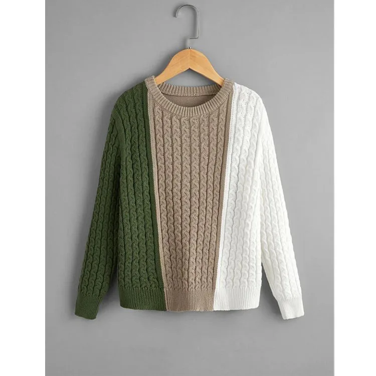 
Colorblock Cable Knit Sweater Kids Boys Winter Casual Sweaters Import 