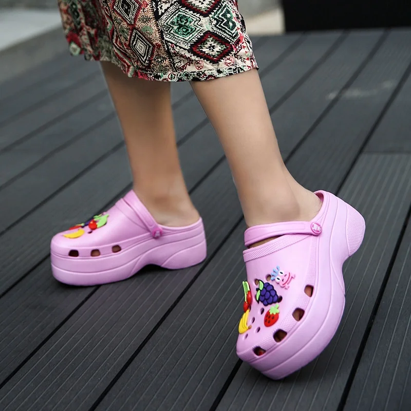 
EVA fashion style non-slip cool sexy Custom water washable High Heel Platform women wedge clog crocks sandals CLOGS & MULES 
