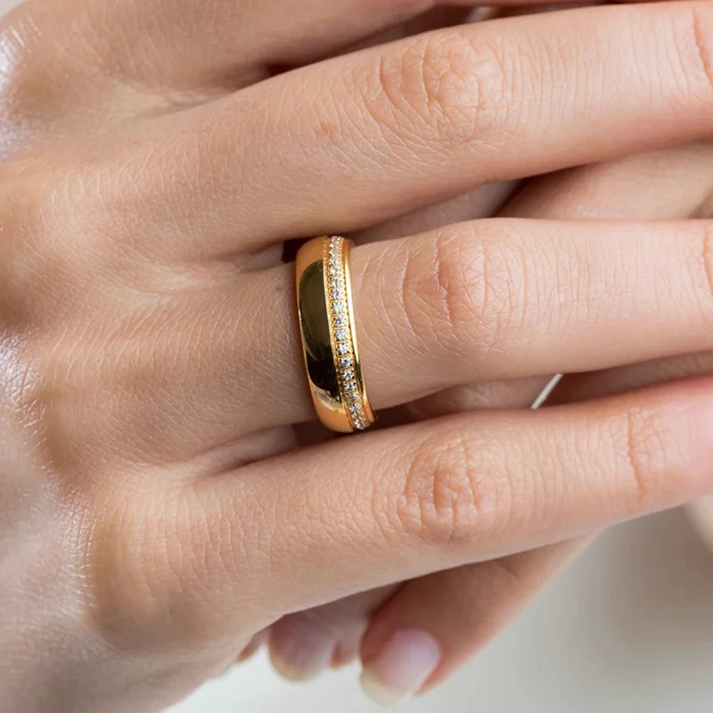 unisex classic 14k 18k rose gold wedding band set with diamonds titanium steel gold couple rings for men women