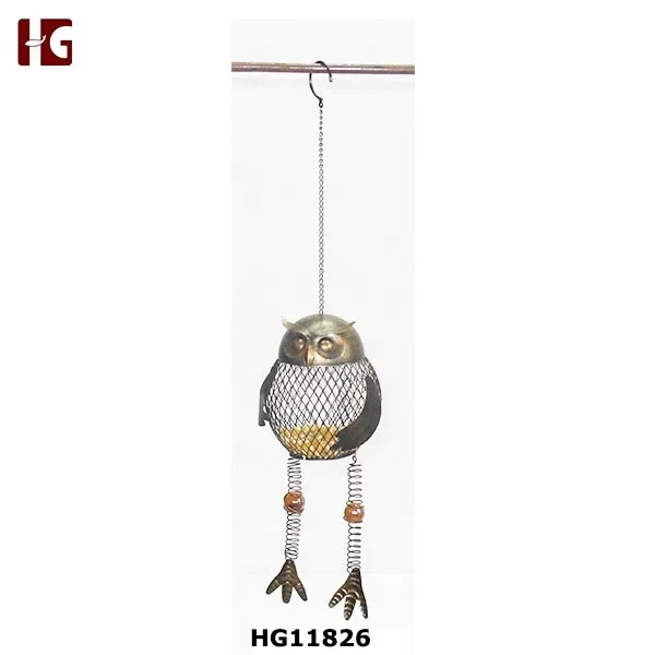 Iron metal mesh hanging bird feeder cat figurine garden decor