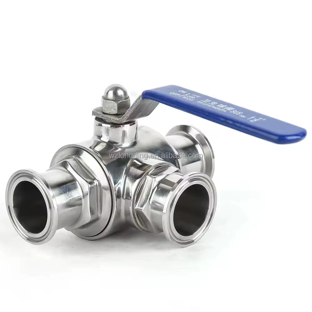 stainless steel ss304 316 sanitary 3 way ball valve tri clamp 3pcs water gas DN8 DN25 DN50 ball valve