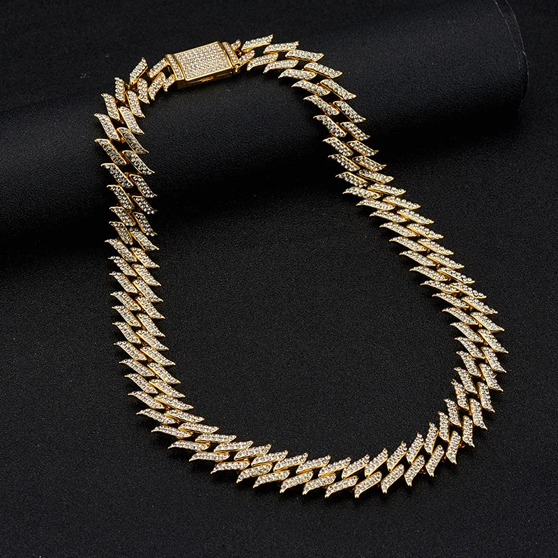 Hip Hop Jewelry Iced, Out Cuban Link CZ Prong Cuban Link Chain Necklace Diamond Cuban Chain/
