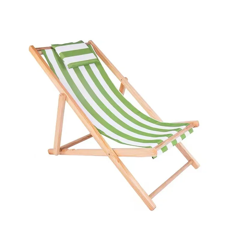 Outdoor Deck Bamboo Chair Relaxing Chair Garden Chair Backrest Adjustable in 4 Positions Canvas Seating Area