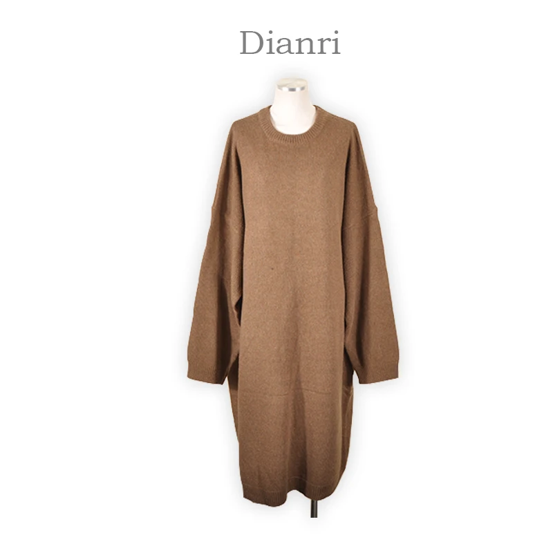 
Wholesale plain brown long sleeves knitting sweater dress 