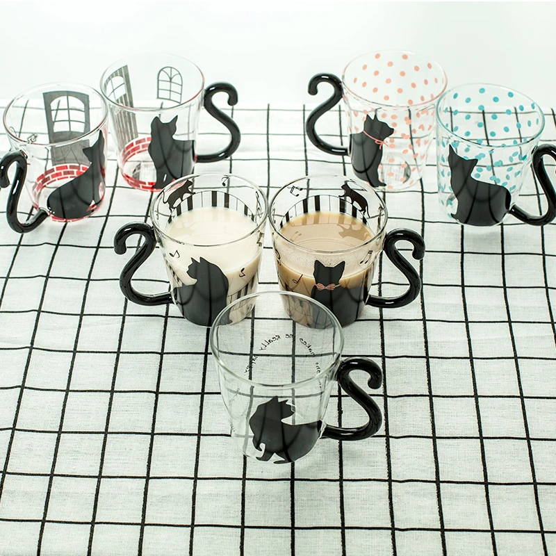 Уникальный дизайн, прозрачная термостойкая креативная кофейная чашка из боросиликатного стекла с рисунком кошки