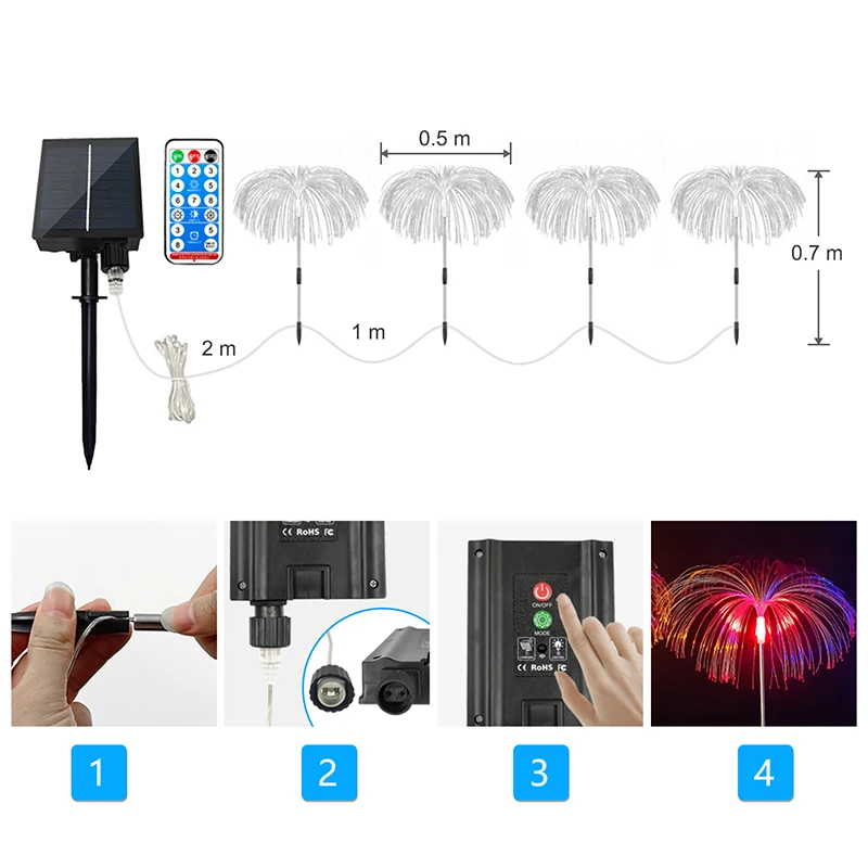 4 In 1 Outdoor Solar Led Fiber Optic Flower Jellyfish Light Led Fiber Optic Lights Decoration Lamp For Garden