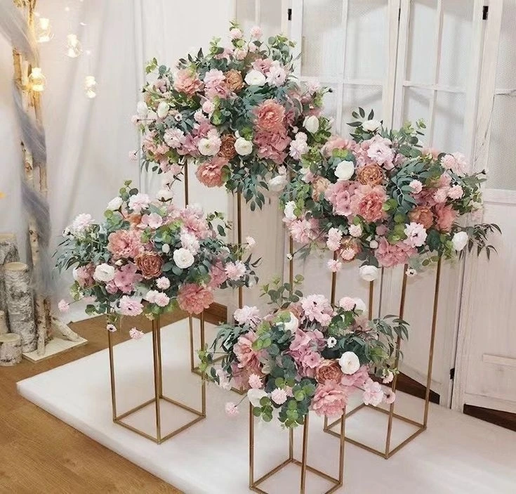 Wedding Table Centerpieces Decoration Square Flowers Rack Vase Gold Tall Metal Flower Stand For Weddings Party Centerpiece