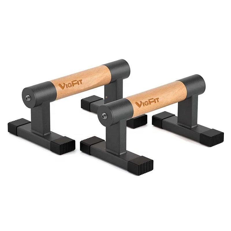 VIGFIT Push Up Bar Wood Parallettes Bars Push Up Stand With Solid Wood with Sturdy Metal Bracket