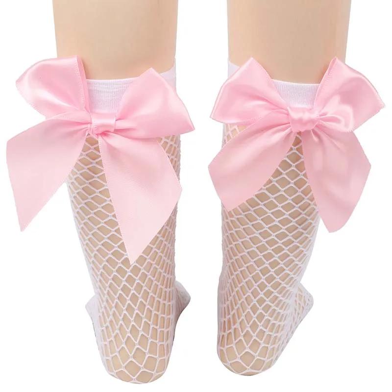14 colors Black White Colorful Bow Net Hollow Out Kids Girl Socks Summer Children Fish Net Socks
