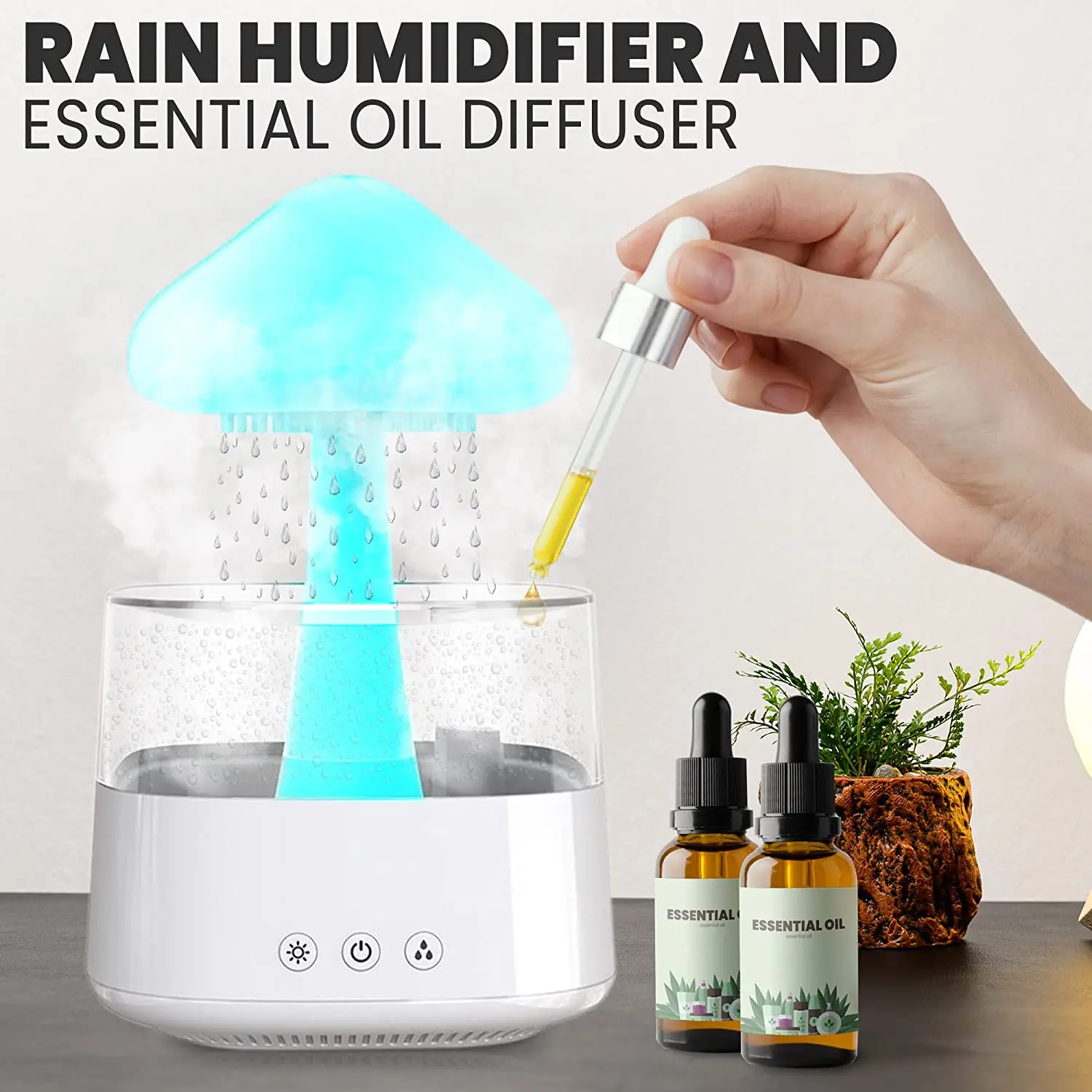 New Arrival Rain Cloud Humidifier Rain Drip Aromatherapy Essential Oil Air Diffuser 450ml 7 Colors Mushroom Humidifier
