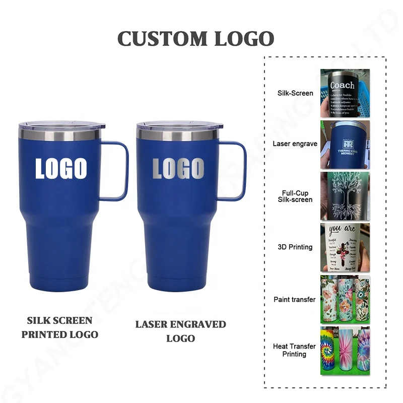 TY Custom logo  30oz stainless steel tumbler with handle Double wall vacuum insulated Travel Mug with Slider Lid and straw