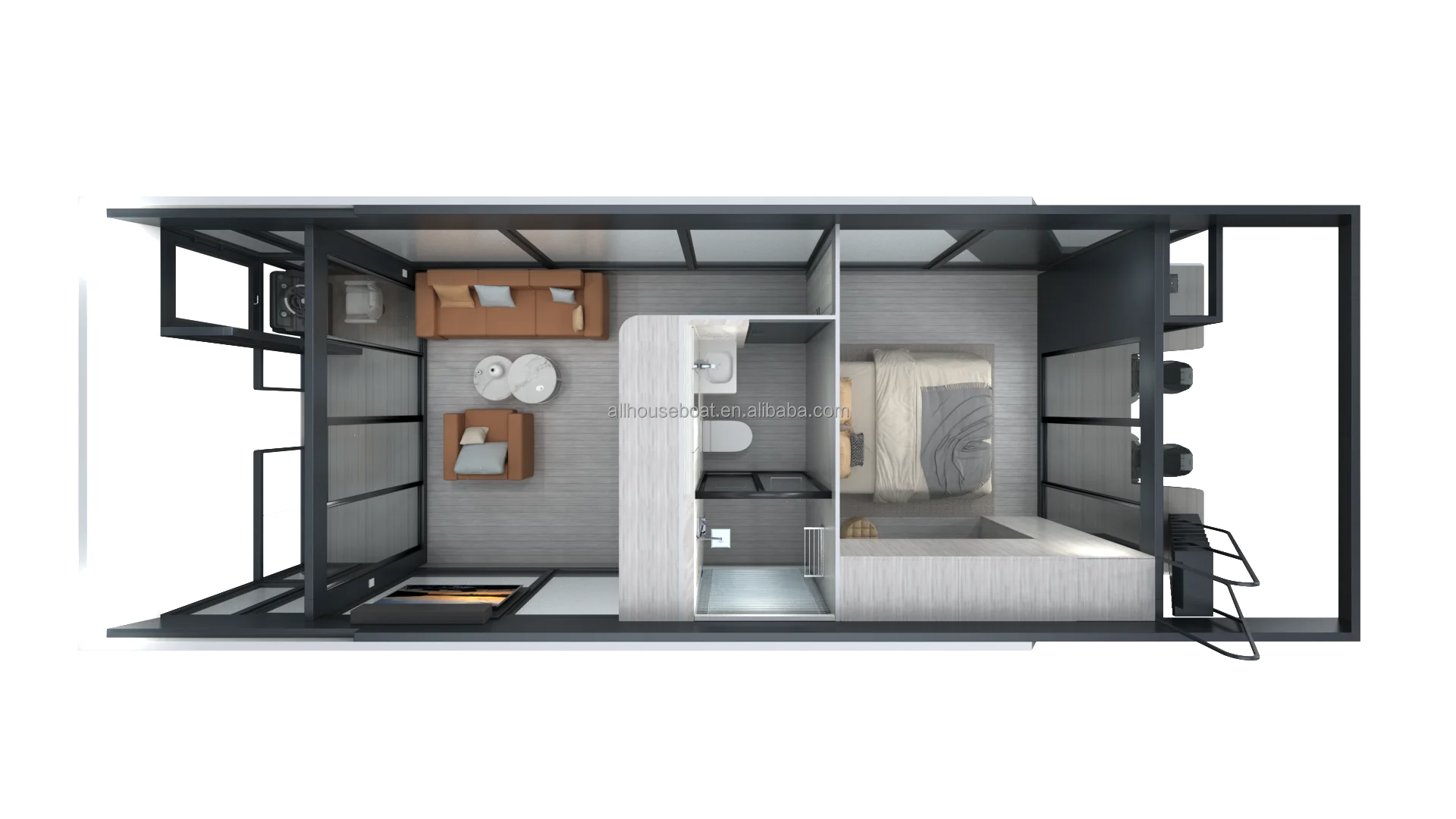Allhouse Solar Water Houses Houseboat Kits Aluminum Floating Houseboat with Motor
