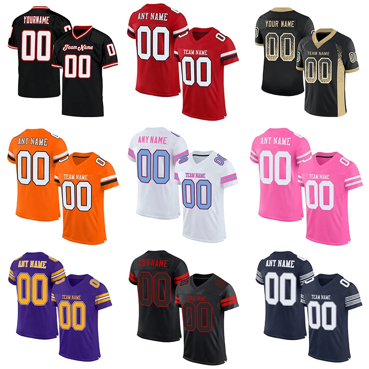 High Quality American Football Jersey Fashion Style Design Sublimation Stitched Mesh V-Neck Football Uniform