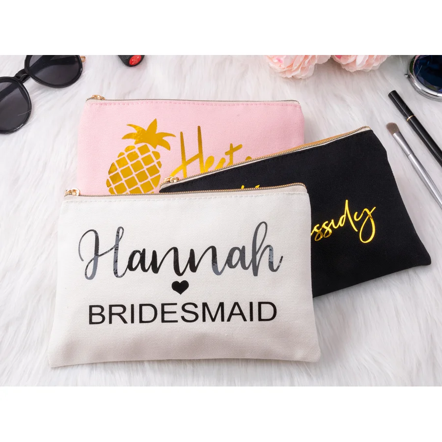 Small Eco Custom Logo Cotton Blank Zipper Pouch Make Up Bags Plain White Cotton Canvas Makeup Cosmetic Bag