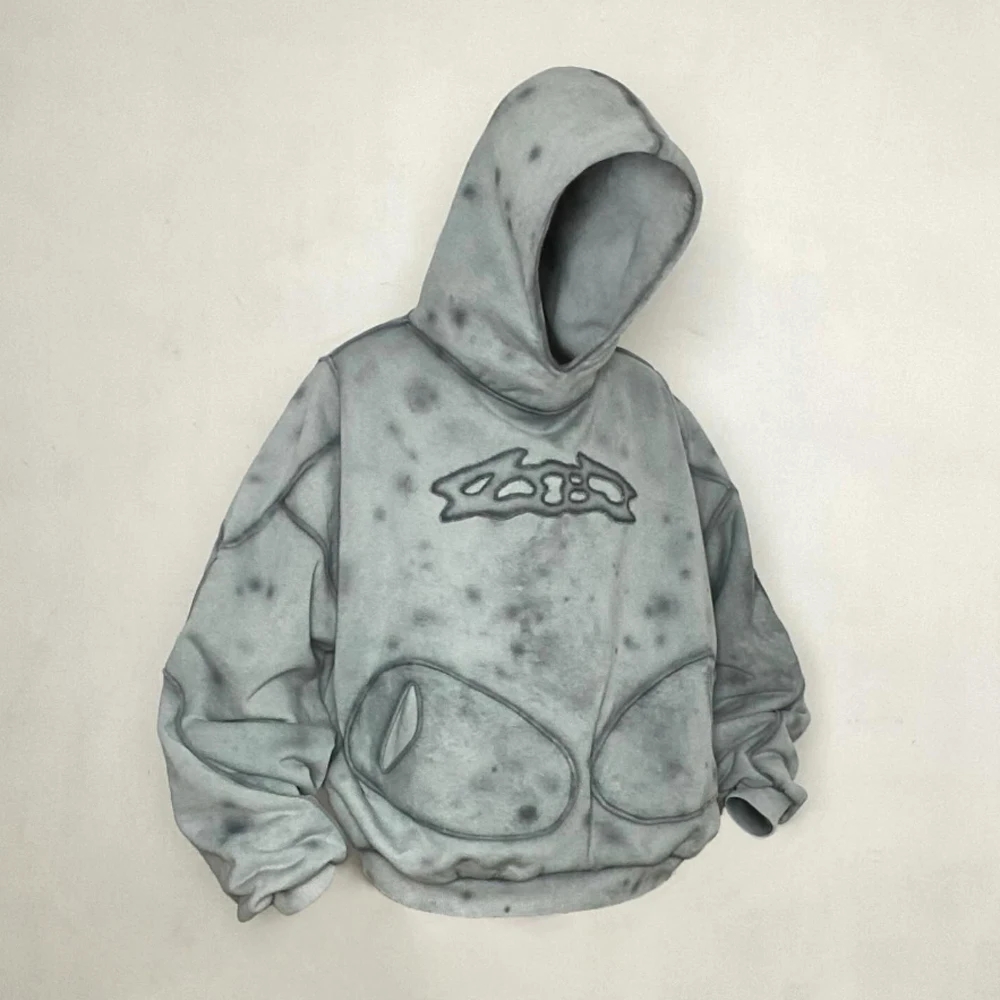 Custom striped line stitching vintage dye washed men custom logo sweatshirt pullover distressed premium hoodie for men