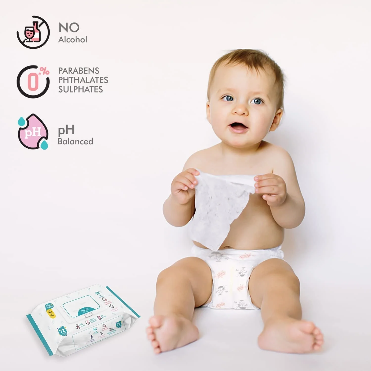 Customized Alcohol Free Baby Cleaning Wipes PH Balanced Pure Water Aqua Baby Wipes