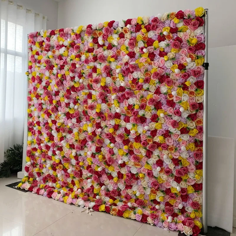 Custom Flowerwall 5D 3D White Roll Up Cloth Flower Wall Wedding Decor Artificial Silk Rose Flower Panel Backdrop Flower Wall