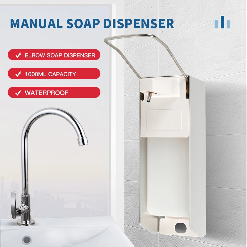 304 Stainless steel shell elbow press wall-mounted soap dispenser for hospitals