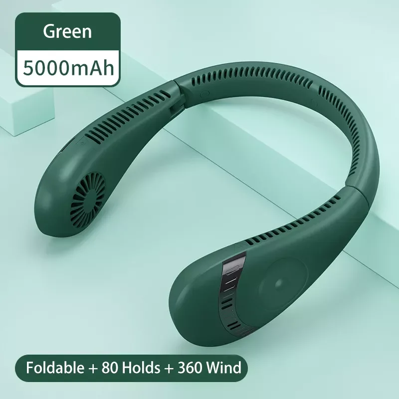 Foldable 5000mAh Rechargeable Battery Small Portable Neck Fan Hands Free Bladeless Fan