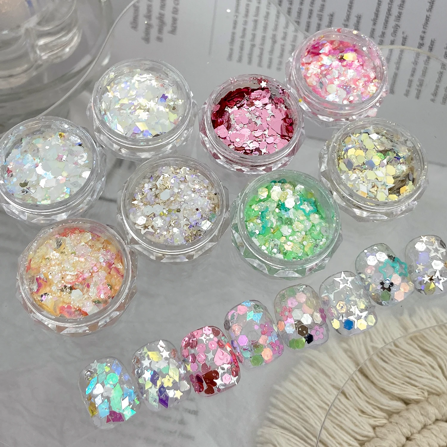 Nail glitters super bright Nail polish magic color Sequin Spring colors  Aurora laser nail sequins