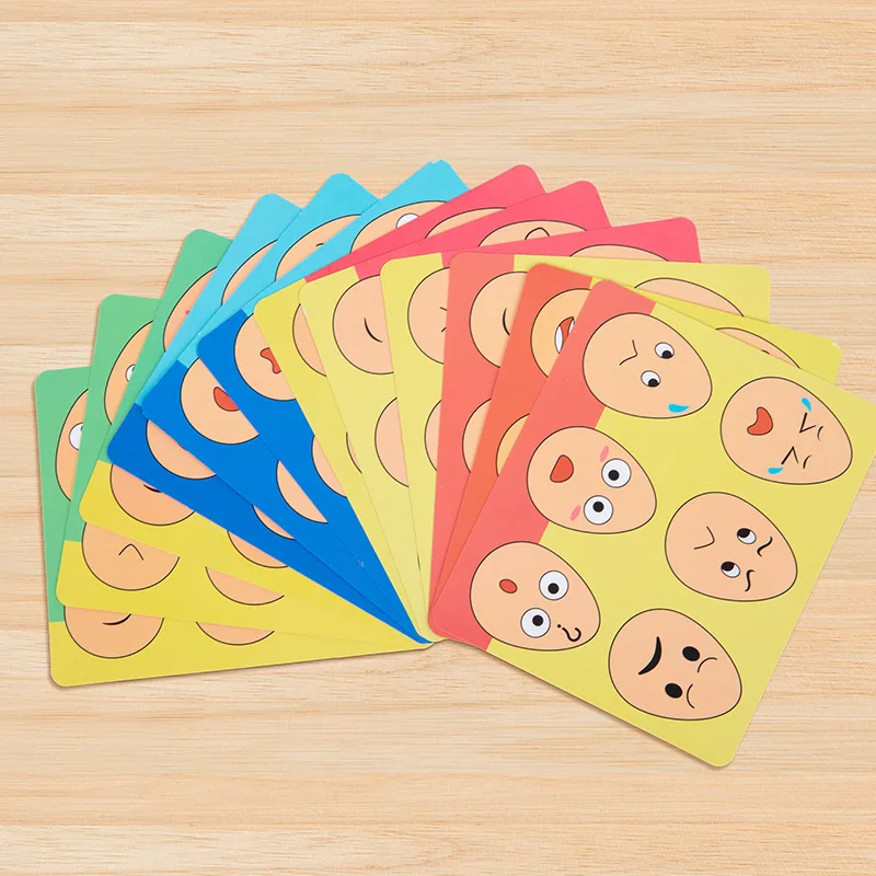 CPC Wooden Face Expression Puzzle Fun Egg Shaped Block Puzzle Toy Board Games Presvhool Educational Montessori learning wood Toy