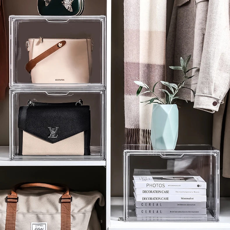 High Transparent Magnet Box Lucite Book Bag Shoes Organizer Plastic Toy Display Case for Book Storage Container