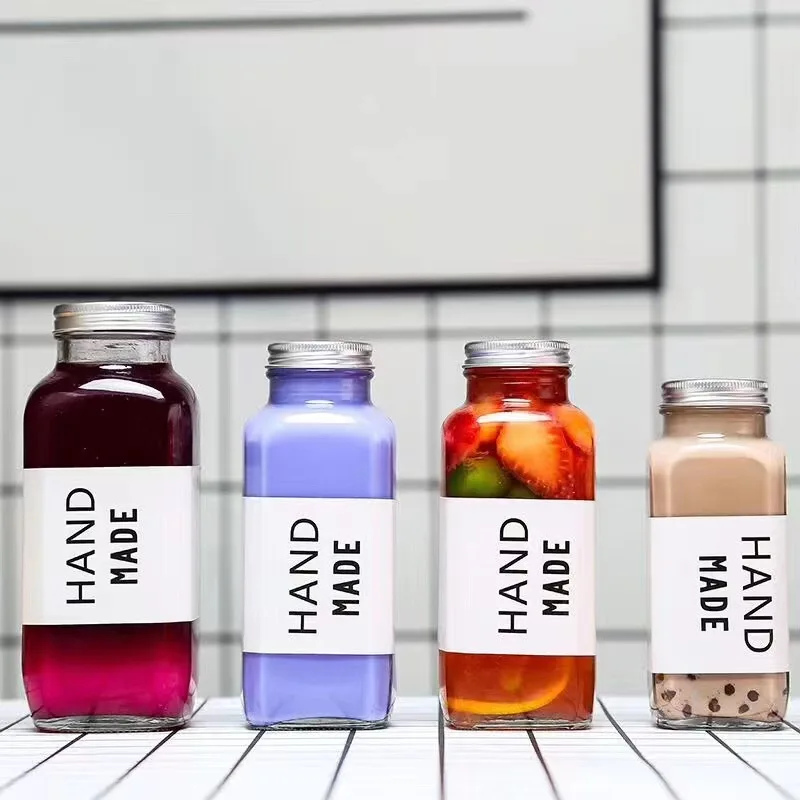 Wholesale Custom 250ml 300ml 500ml Square Shape Beverage Drink Glass Bottle for Juice Milk