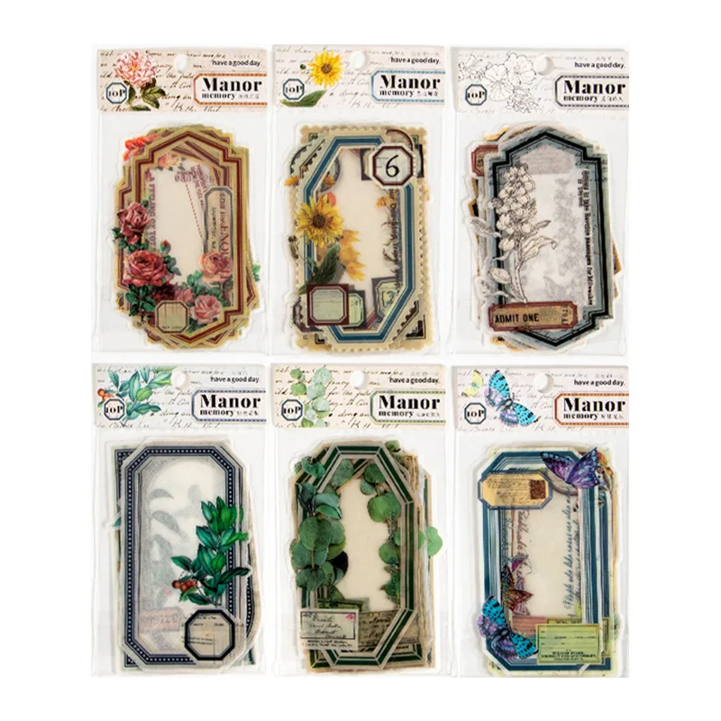 10pieces/pack Large Size Stickers Manor Memory Series Retro Creative Border Decorative Landscaping Material Stickers