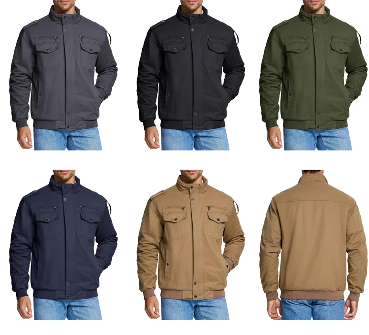 Fleece Parkas Jacket For Men Windproof Cargo Clothing With Multi-Pockets Wind Breaker Jacket Coats Outdoor Casual Workwear