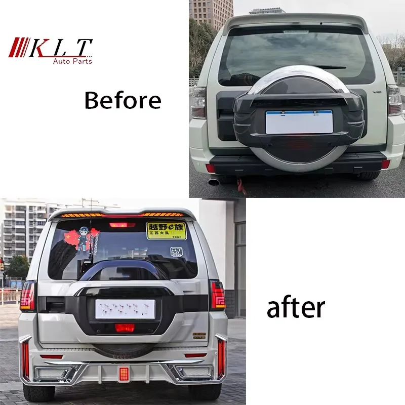 KLT Auto parts Plastic material with flowing lights modified rear led spoiler For Pajero V93 V97 2006-2020