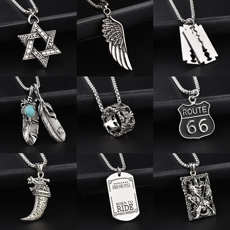 Aug jewelry wholesale optional trend ins titanium steel necklace men and women hip-hop six-pointed star pendant simple necklace