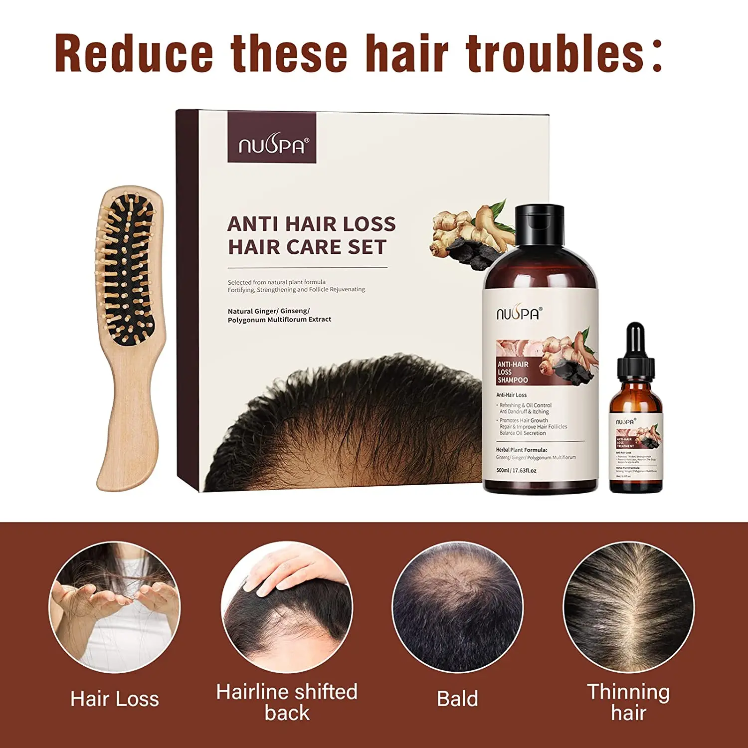 NUSPA Wholesale Pure Herbal Care Set Hair Growth Massage Serum Anti Hair Loss Moisture Shampoo Hair Care Set