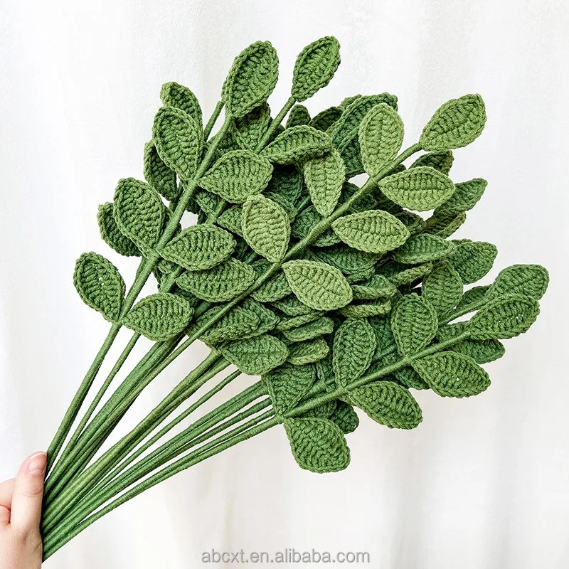 Handmade Wool Leaves  Crochet Olive Leaf Artificial Knit Flowers Crochet Eucalyptus Leaf