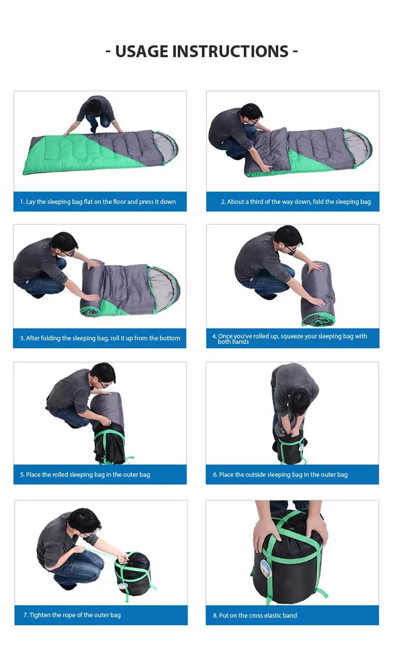 Good Quality 3 Seasons Outdoor Glamping Ultra Light Hollow Cotton Camping Single Adult Compact Envelope Sleeping Bags