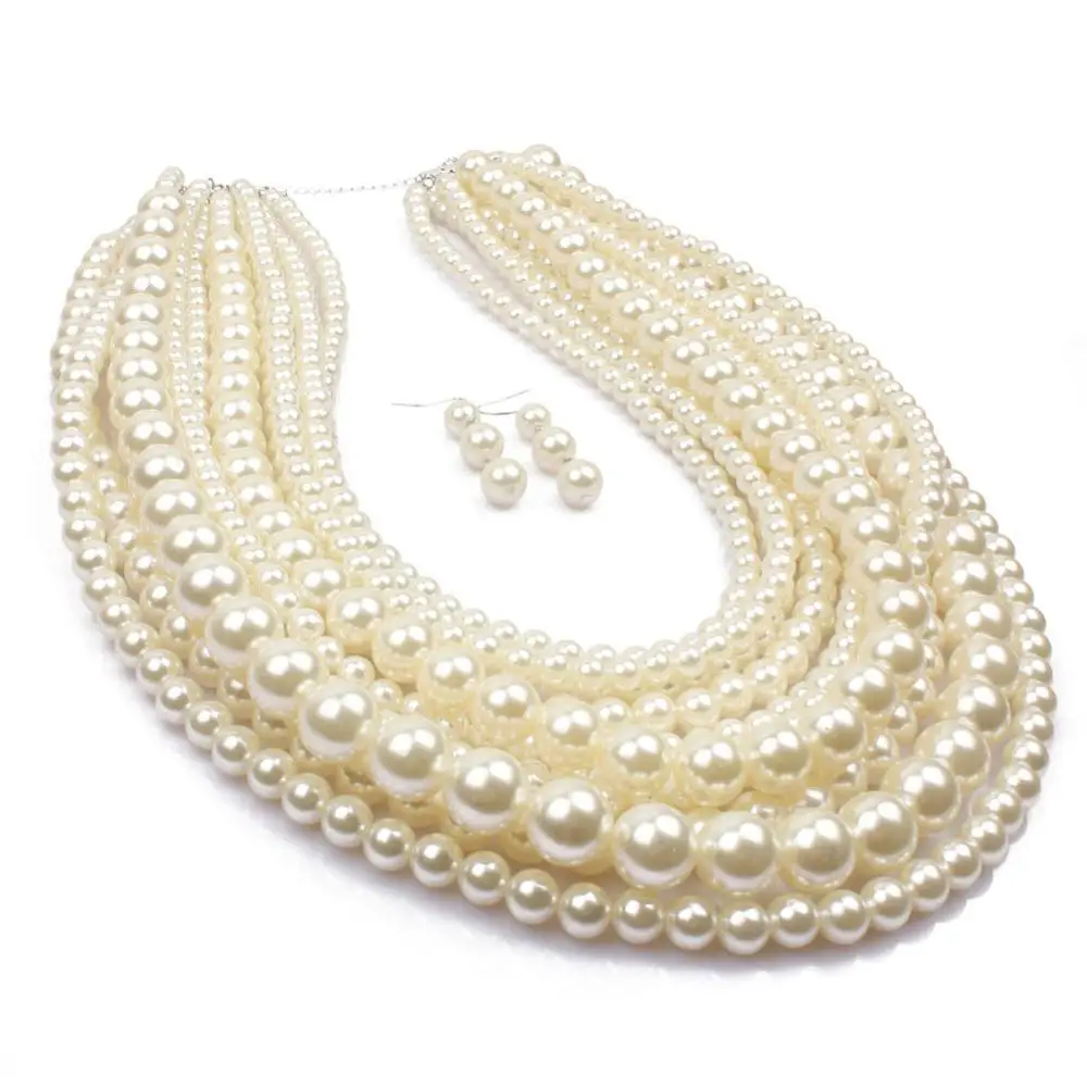 Fashion accessories wholesale multilayer pearl exaggerated long sweater chain necklace for female