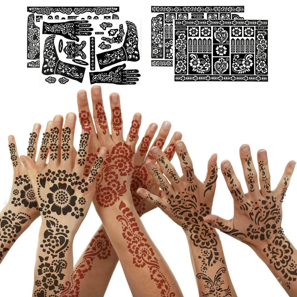 Hot Selling Hand Foot Arm Wrist Henna Painting India Stencil DIY Reusable India Henna Mehndi Feet Tattoo Henna Stencil Templates