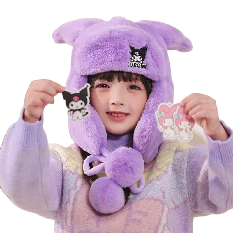 new anime winter hat kawaii anime kuromi melody kt soft Windproof Warm Ear-Protection kids gifts warm plush hat