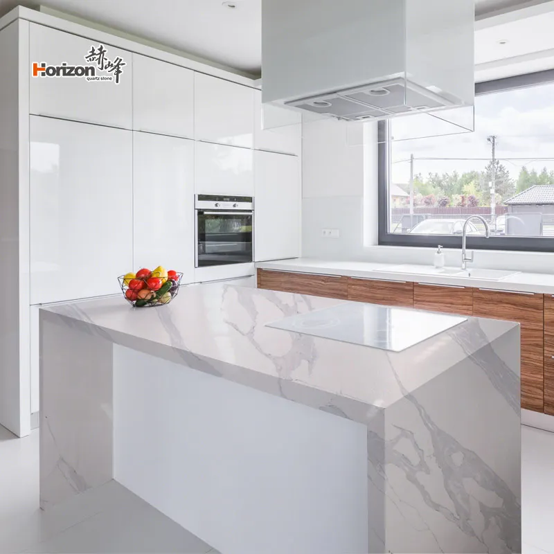 Factory Sale customized artificial Stone Calacatta White Marble Quartz stone Slabs Kitchen Countertops Worktops
