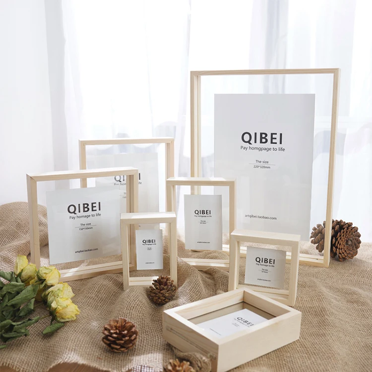 Wholesale Transparent Double Sided Glass Acrylic Floating Photo Frame Wall Wooden Picture Frames Double Sided Glass Photo Frame