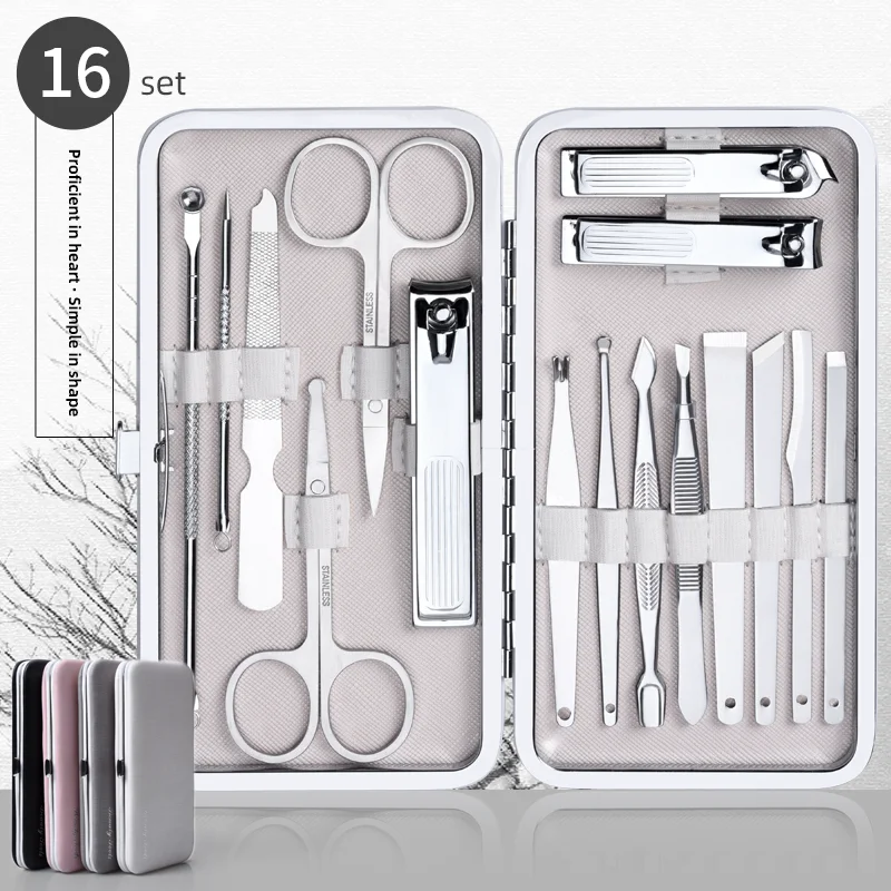 Изготовленным на заказ логосом 16 шт. профессиональный уход за ногтями Инструменты кусачки для ногтей, набор для маникюра и педикюра, для мужчин и женщин личной для дома и путешествий