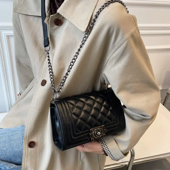 Fashion Luxury Lady Messenger Bag Small Handbags Black Rhombic Lattice Pu Leather Crossbody Bags For Women