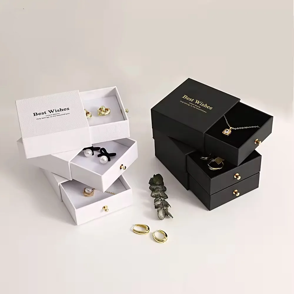 9*9cm Texture Paper Jewelry Sliding Box Jewelry Drawer Box Cardboard Ring Earrings Necklace Jewelry Packaging Box