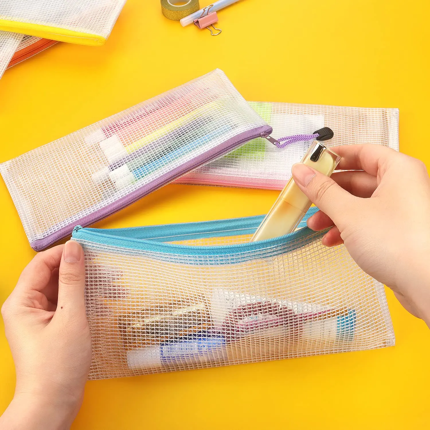 Transparent PVC Office Supplies Bags A6 Size Custom Logo Zipper Clear Plastic Bag Pencil Case for School Tools