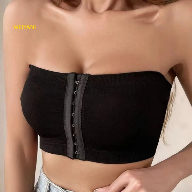 Seamless Waisted Slim Strapless Push-Up Bra With three rows of adjustable hooks Front Closure Top Chest Gathering Underwear