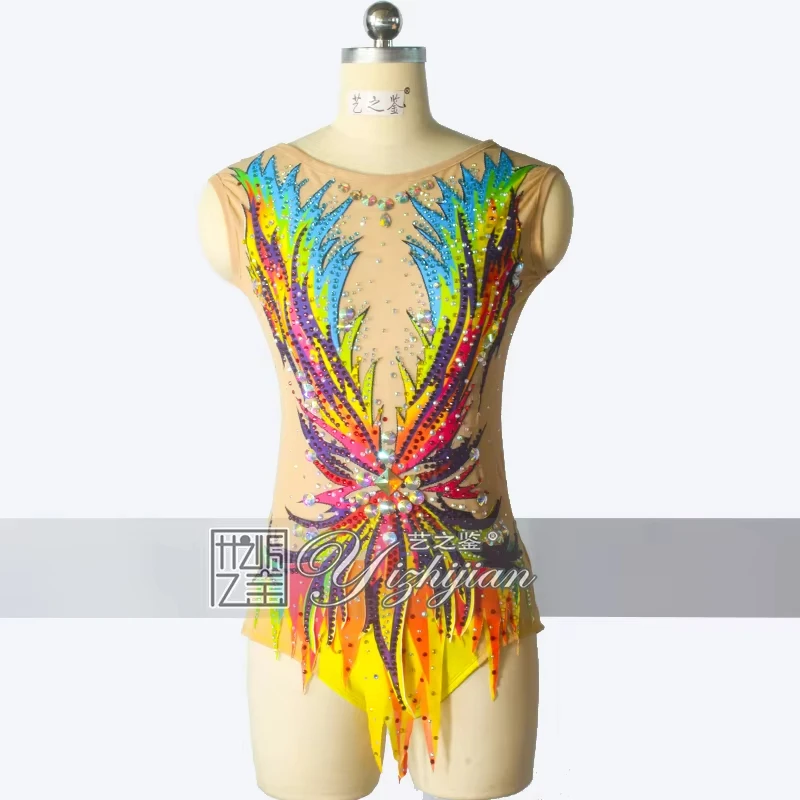 YIZHIJIAN Yellow artistic gymnastics performance bodysuit summer competition spandex elastic fabric custom made