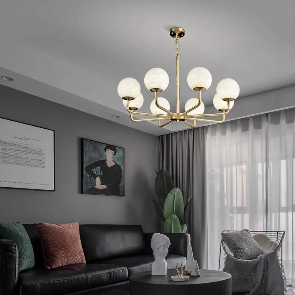 Nordic copper magic bean hanging lamp modern simple creative villa living room dining room round alabaster ball chandelier