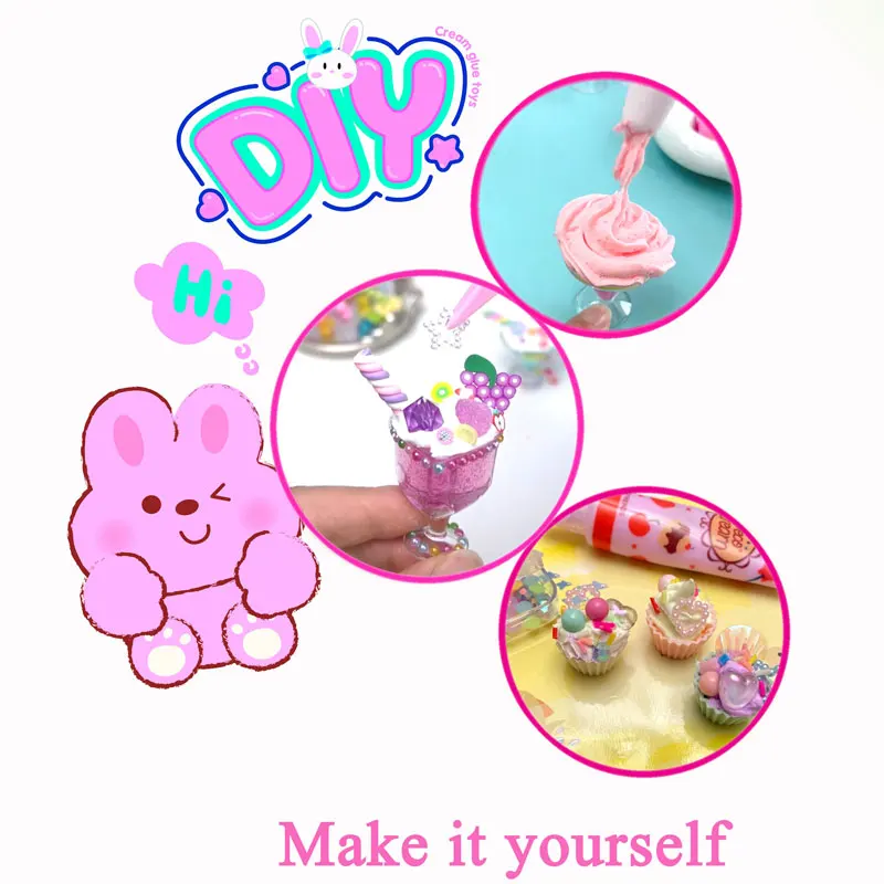 JinYing Multi Color PVC Bag Lovely Dewsert Girl Beauty Products Hairclip DIY Cream Glue Toys for Kids