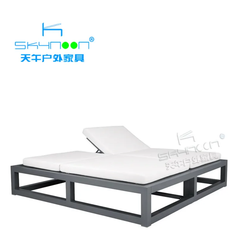 new arrival aluminium patio double chaise lounge outdoor pool sun lounger modern beach sun bed lounger double sun lounger(33017)