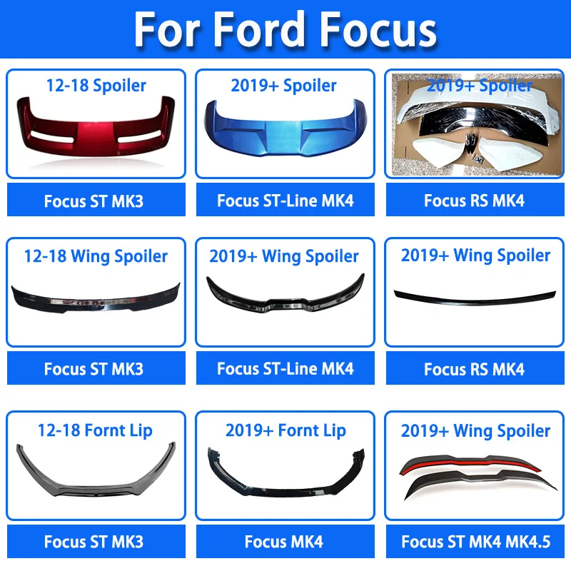 ABS Plastic Black Rear Trunk Boot Wing Lip Roof Spoiler for Ford Focus ST-Line 2019+