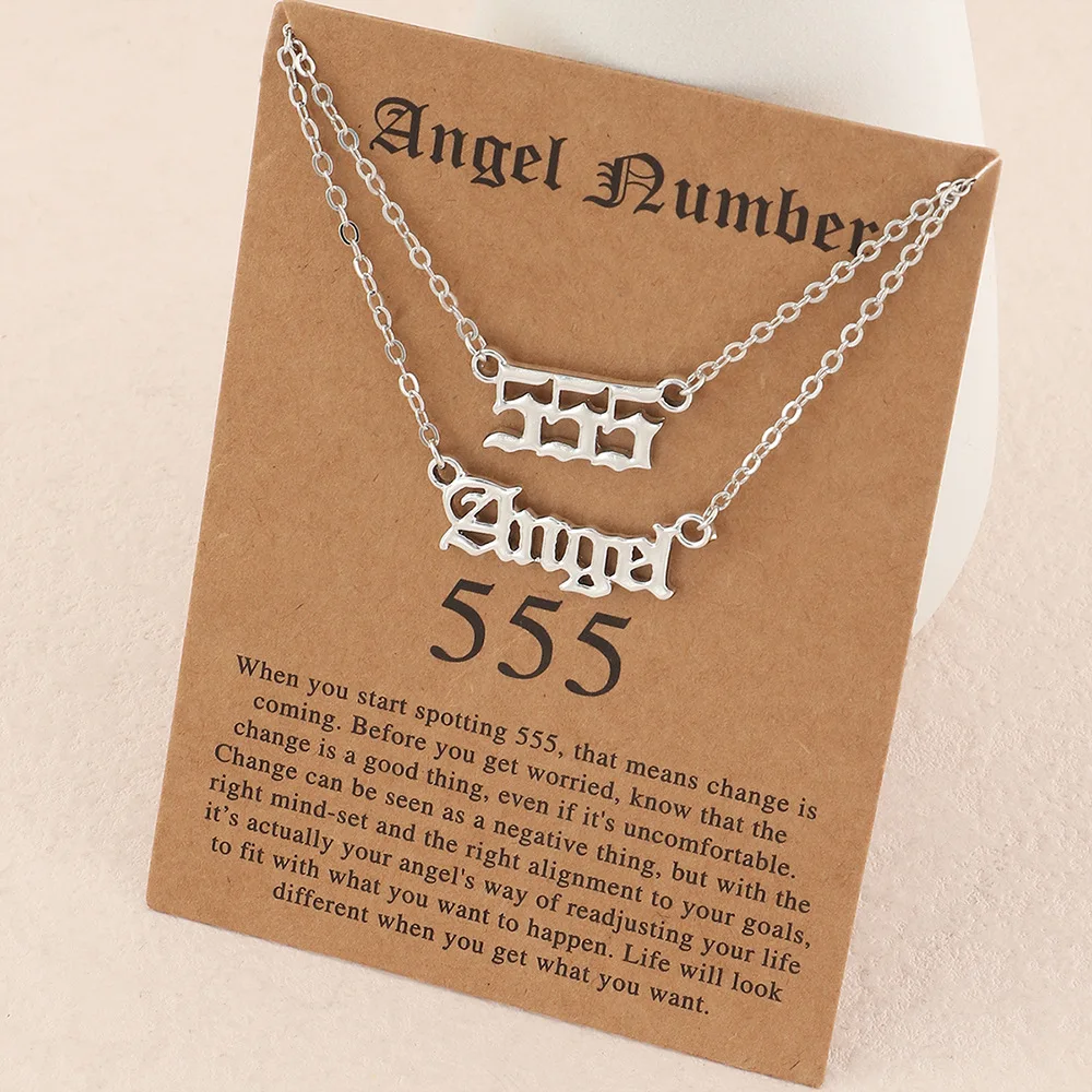 Hot Selling Angel Number Necklace 2pcs Carded Set Letter Necklace for Adult Kids